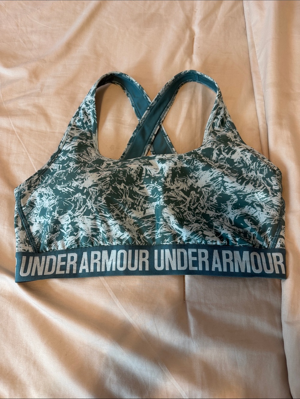 Under Armour Teal Green Abstract Print Cross-Back Sports Bra